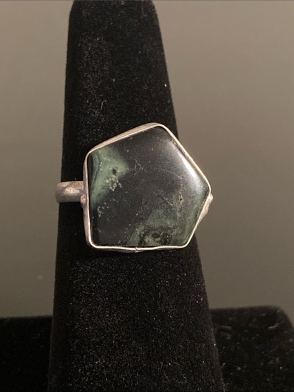 Sterling Silver Green Jasper Geometric Statement Ring size 6